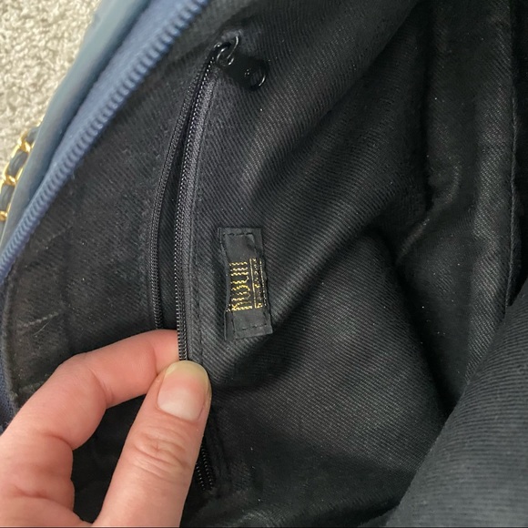 Vintage Navy Quilted Leather Gold Chain Strap Tassel Shoulder handbag crossbody - Picture 9 of 16